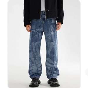 Autumn/winter menswear fashion street style loose wash printed wide leg denim casual pants