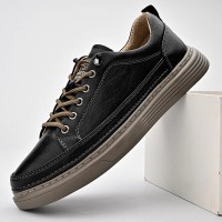 Designer Handmade Men's Shoes Fashion Black Cowhide Leather Casual Shoes Non-slip Men Sneakers All-match Skateboard
